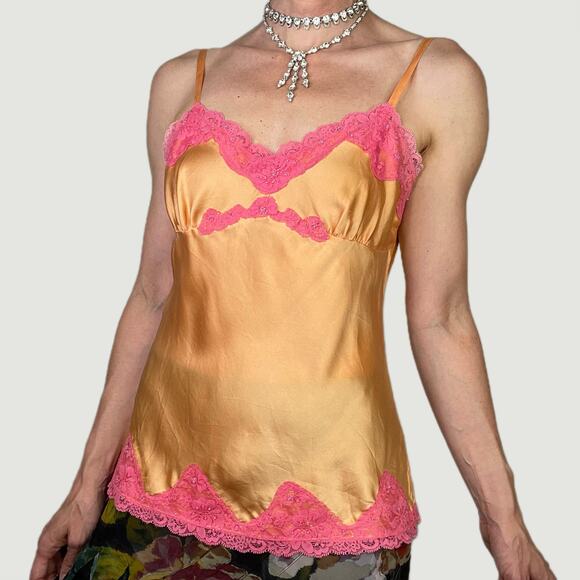 Express silk satin beaded lace trim camisole fairy‎ coquette vintage Y2K top M - Picture 1 of 14